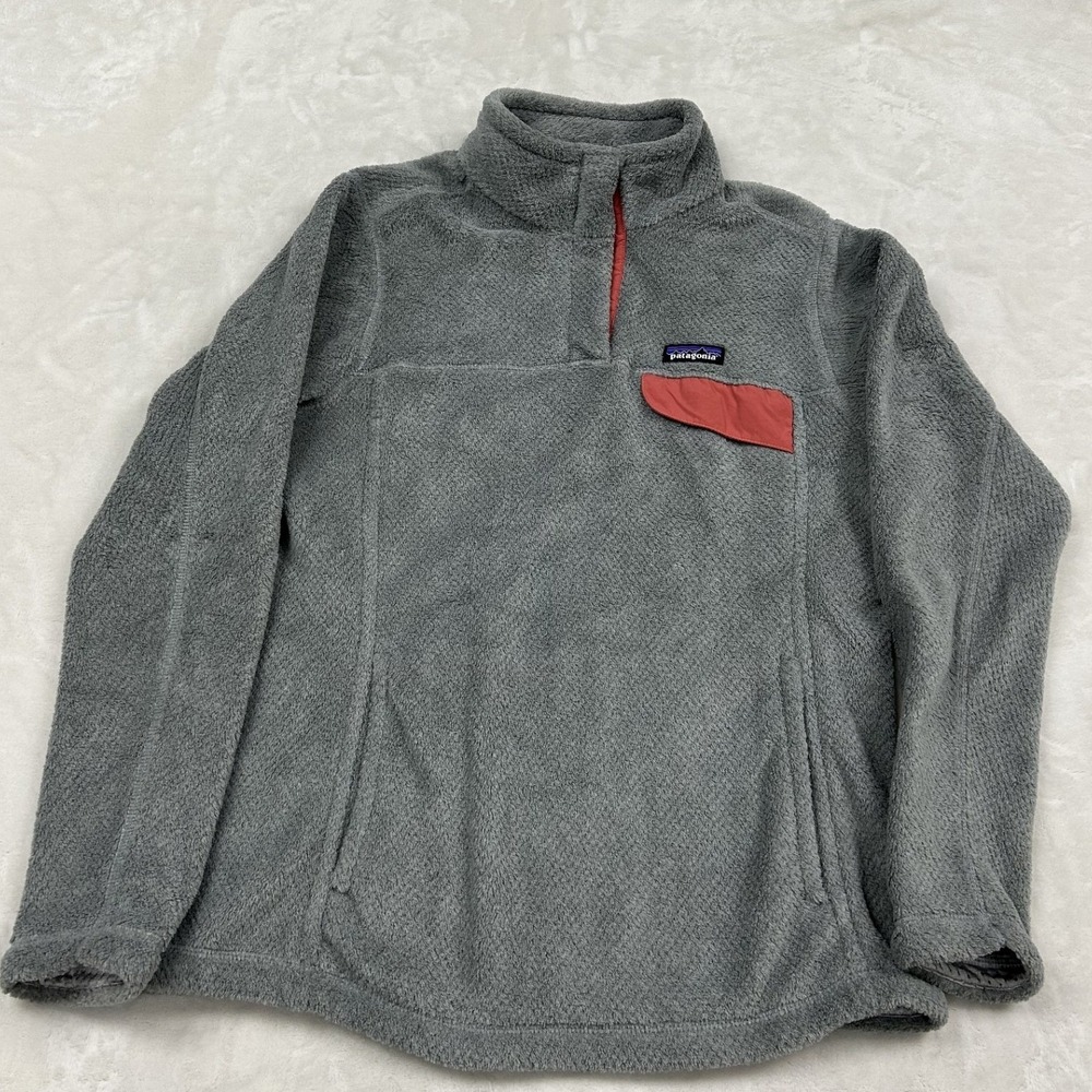 Patagonia Re-Tool Snap-T Pullover Womens Large Gray Coral Fleece Jacket 25442